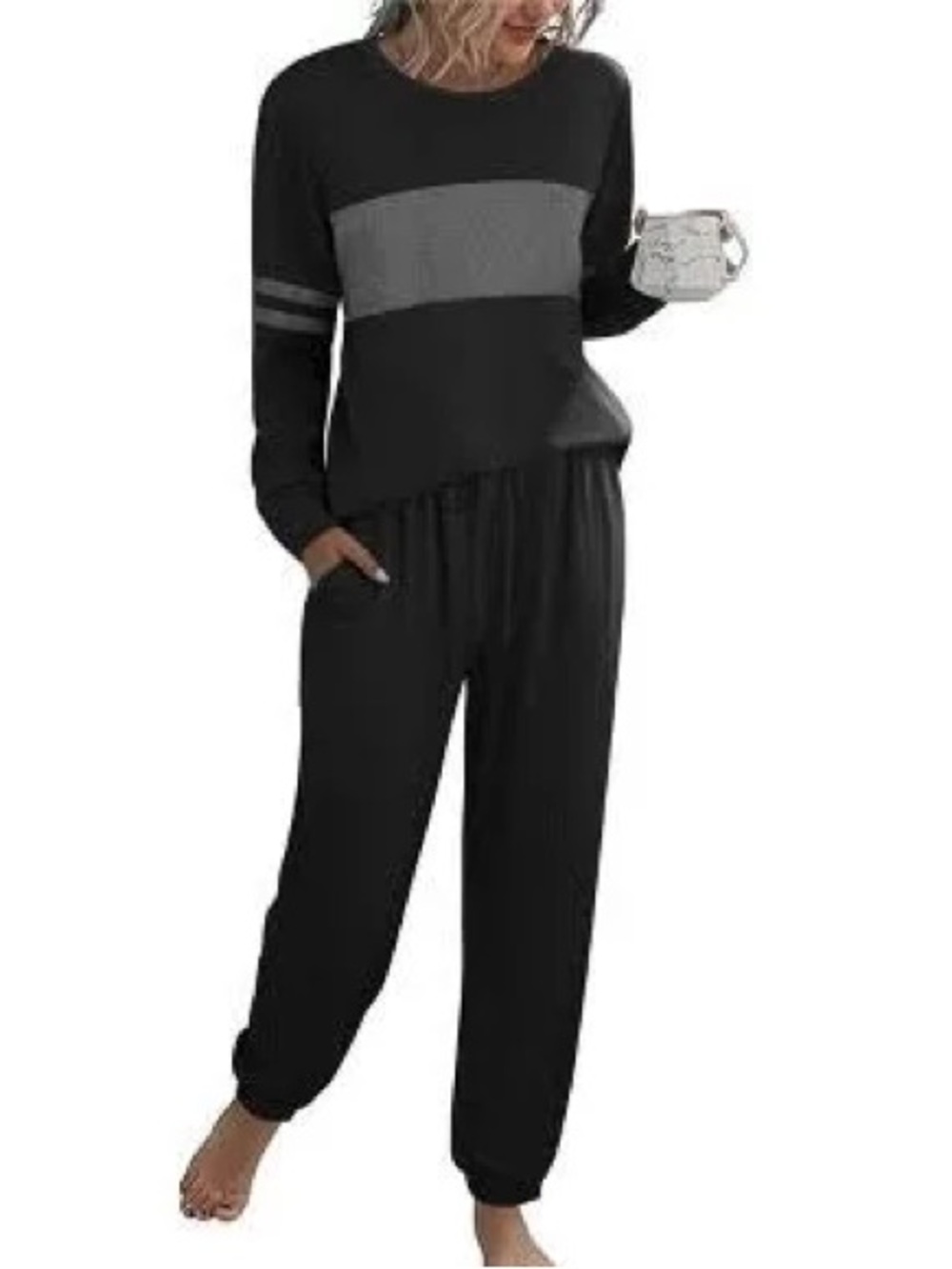 Ekouaer womens long sleeve pajama set size XL, black & gray NWOT